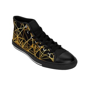 Mens Shoes Black Gold Sneakers Geometric Fashion High Tops Ornamental Luxury Stylish Luxurious Geometry Classy Mod Art Deco Outfit Footwear zdjęcie 8