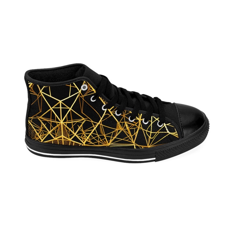 Mens Shoes Black Gold Sneakers Geometric Fashion High Tops Ornamental Luxury Stylish Luxurious Geometry Classy Mod Art Deco Outfit Footwear zdjęcie 6