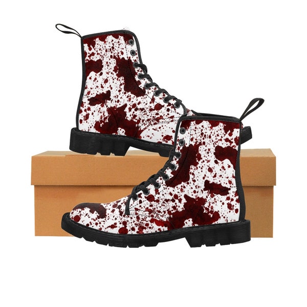 Mens Bloody Boots, Blood Splattered Vampire Cosplay Halloween Shoes, Stained Soaked Gory Costume, Dripping Gothic Horror Canvas High Tops