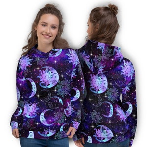 Sun Moon Hoodie, Celestial Wicca Witches Witchy Spiritual Pagan Astrology Zodiac Tarot Boho Hippie Rave Festival Sweatshirt Bohemian Sweater