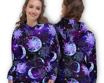 Sun Moon Hoodie, Celestial Wicca Witches Witchy Spiritual Pagan Astrology Zodiac Tarot Boho Hippie Rave Festival Sweatshirt Bohemian Sweater
