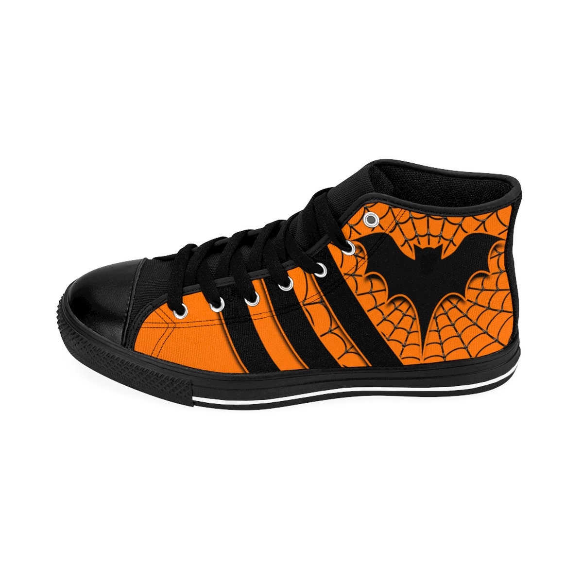 Halloween Shoes, Orange Black Costume Sneakers Spiderweb Bat Creepy Spooky  Classic Canvas High Tops, All Hallows Eve, Retro Mens Outfit