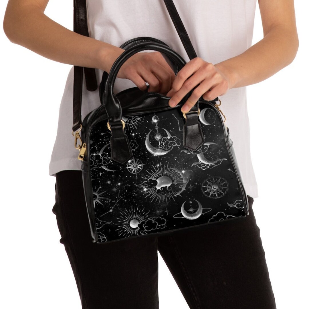 Magic Purse Celestial Handbag Goth Shoulder Bag Occult Purse Black White Pagan Sun ...