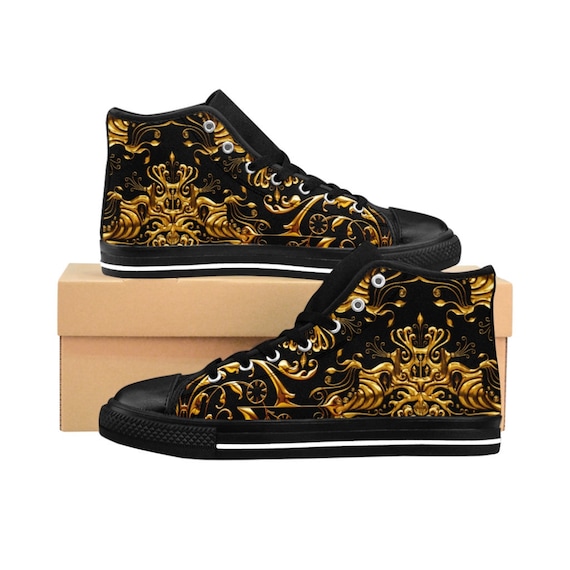 Shoes Fashionable Sneakers Black Gold Canvas