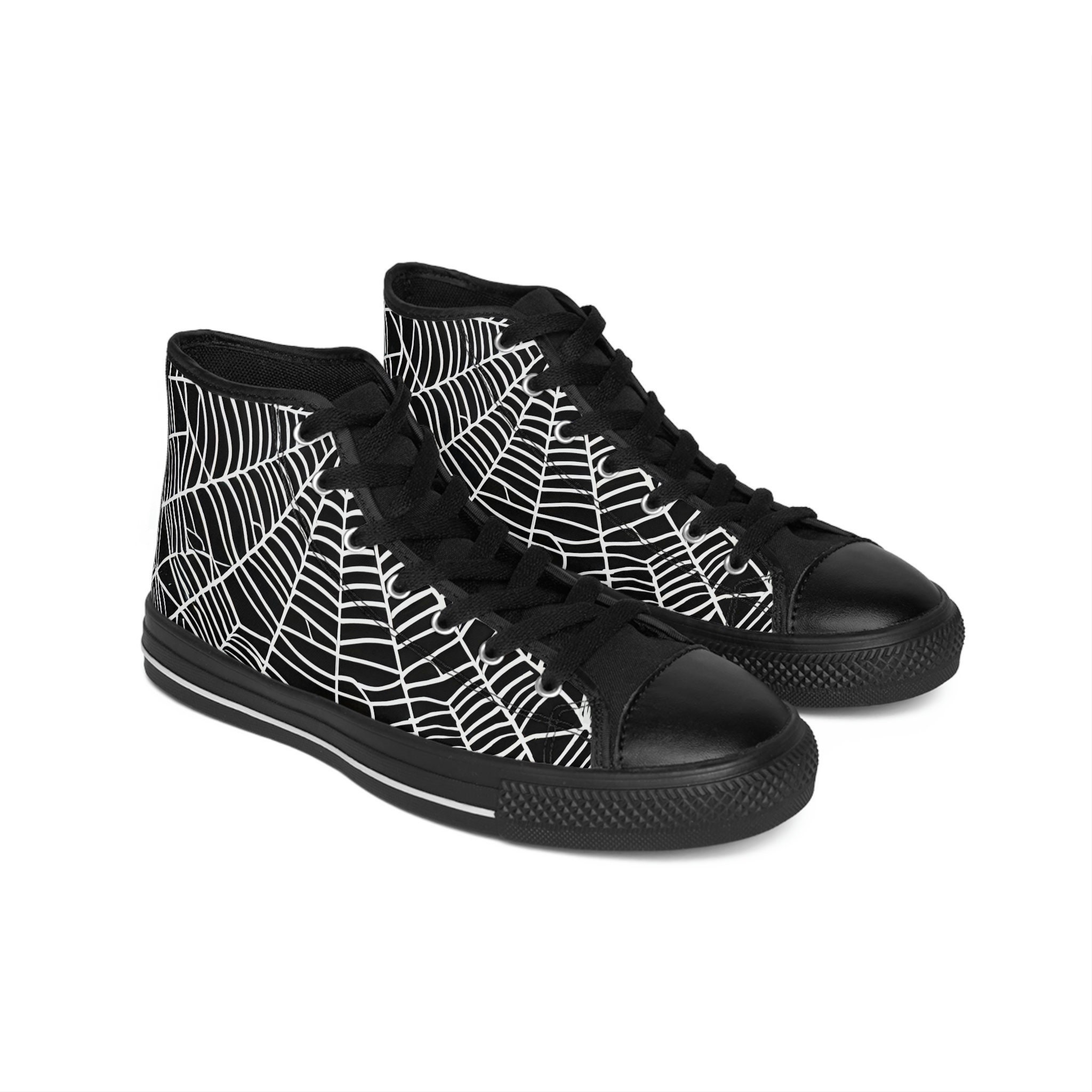 Halloween Shoes, Orange Black Costume Sneakers Spiderweb Bat Creepy Spooky  Classic Canvas High Tops, All Hallows Eve, Retro Mens Outfit 