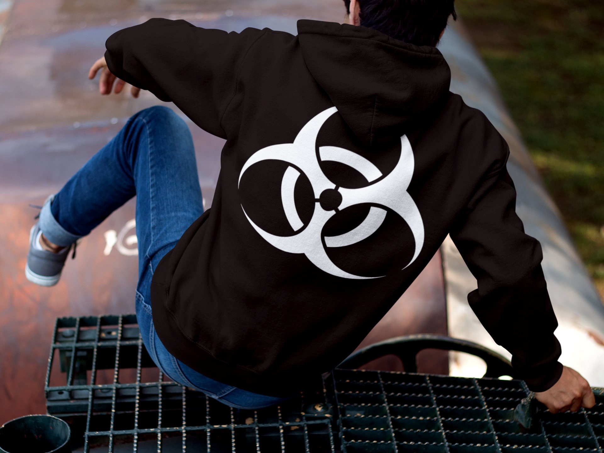 Hardstyle Hoodie, Biohazard Hooded Sweater, Rave Sweatshirt 