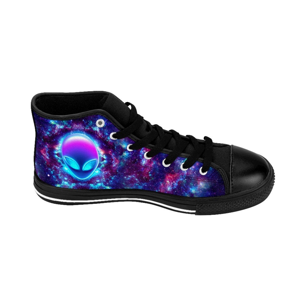 Mens Alien Shoes Galaxy High Tops Space Sneakers Nebula Stars Colorful ...