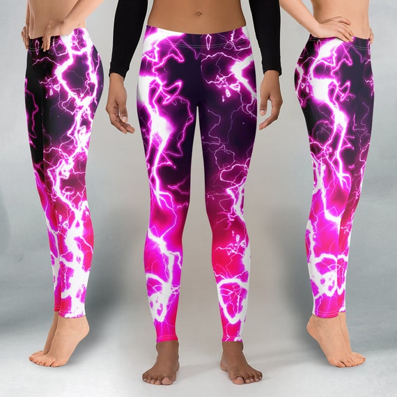 Lightning Storm Leggings, Womens Workout Pants Tights Bottoms Energy  Energized Electrified Shock Outfit Rave Colorful Vibrant Vivid Edm Bolt 