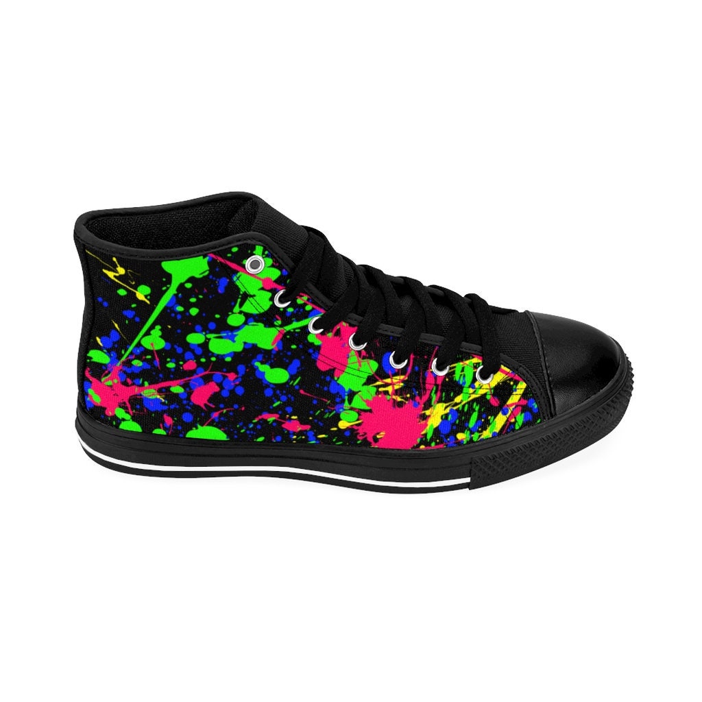Mens Paint Splattered Shoes Black Colorful High Tops Sneakers Etsy