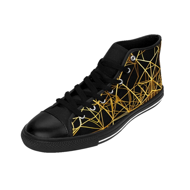 Mens Shoes Black Gold Sneakers Geometric Fashion High Tops Ornamental Luxury Stylish Luxurious Geometry Classy Mod Art Deco Outfit Footwear zdjęcie 5