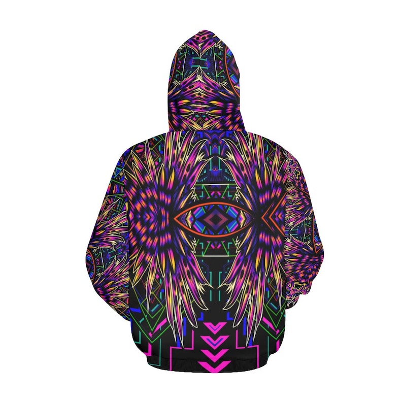 Rave Hoodie, Psychedelic Trippy Owl Psytrance Sweater, Edm Clothing Outfit Sweatshirt Pullover Long Sleeve, Lightweight, Stretchy zdjęcie 2