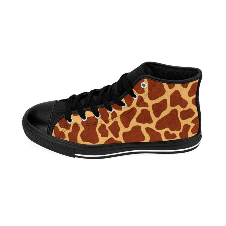 Womens Giraffe Print Sneakers Safari High Top Shoes Jungle Chic Footwear Cute Clothing Gift Ideas Animal Lover Eighties Retro Fashion Outfit