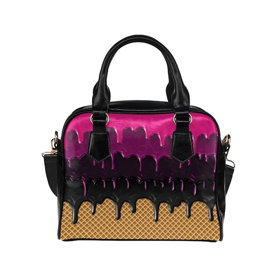 Goth Purse Ice Cream Cone Handbag Alt Shoulder Bag Occult Pink Black Purple Slime Dripping Edgy Leather Dark Kawaii Gothic Girlfriend Gift