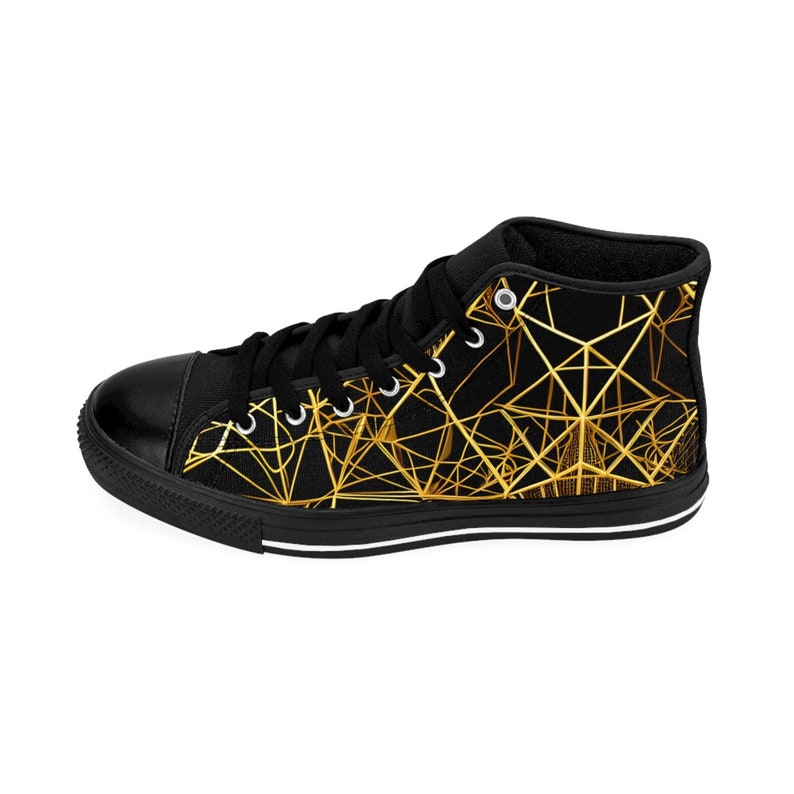Mens Shoes Black Gold Sneakers Geometric Fashion High Tops Ornamental Luxury Stylish Luxurious Geometry Classy Mod Art Deco Outfit Footwear zdjęcie 3