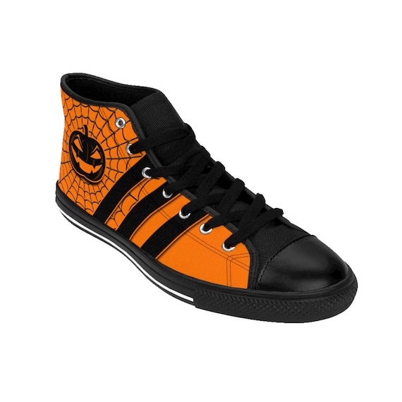 Mens Halloween Shoes Orange Black Pumpkin Sneakers Spiderweb Creepy Spooky Classic High Tops All Hallows Eve Spoopy Jack O Lantern Etsy Canada