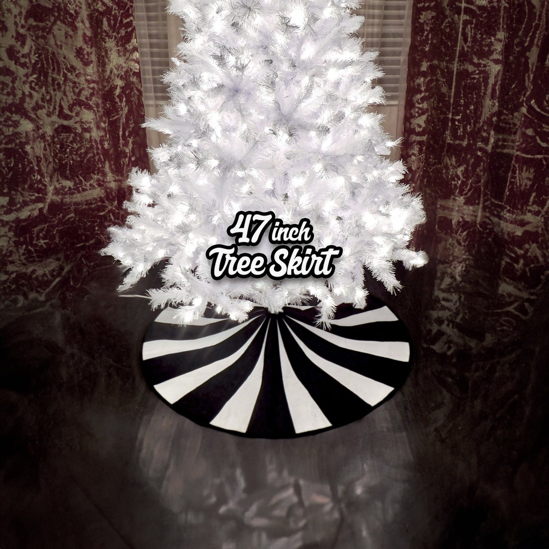 Black White Christmas Tree Skirt Halloween Stripes Nightmare Striped Black And White Christmas Tree Skirt