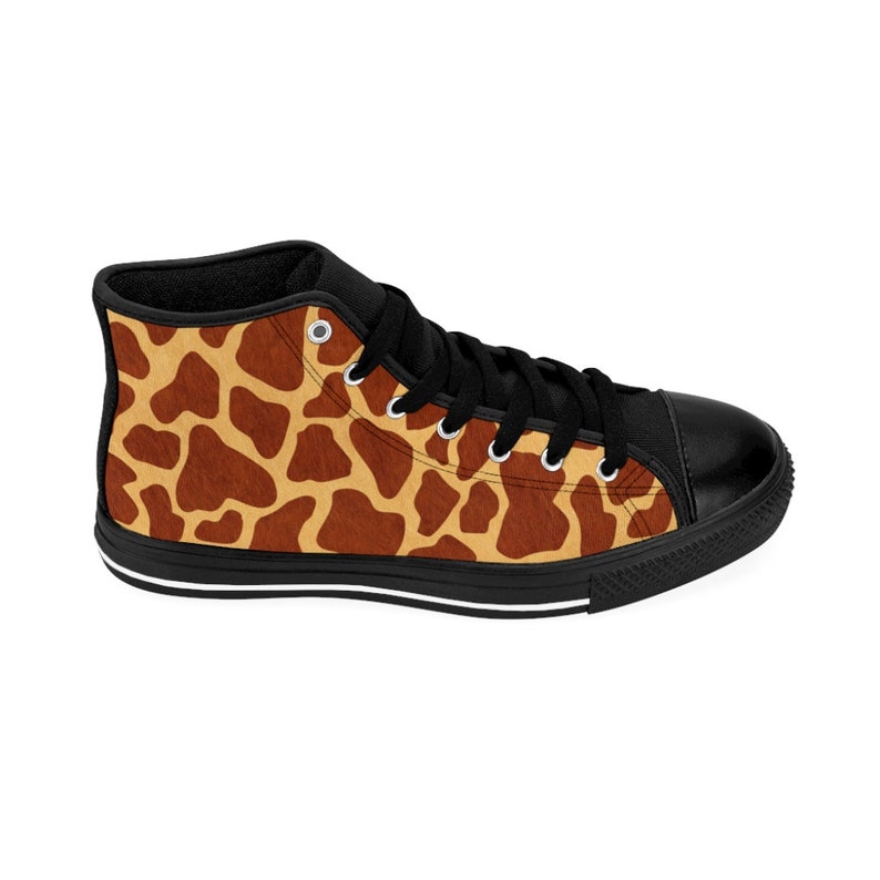 Womens Giraffe Print Sneakers Safari High Top Shoes Jungle Chic Footwear Cute Clothing Gift Ideas Animal Lover Eighties Retro Fashion Outfit