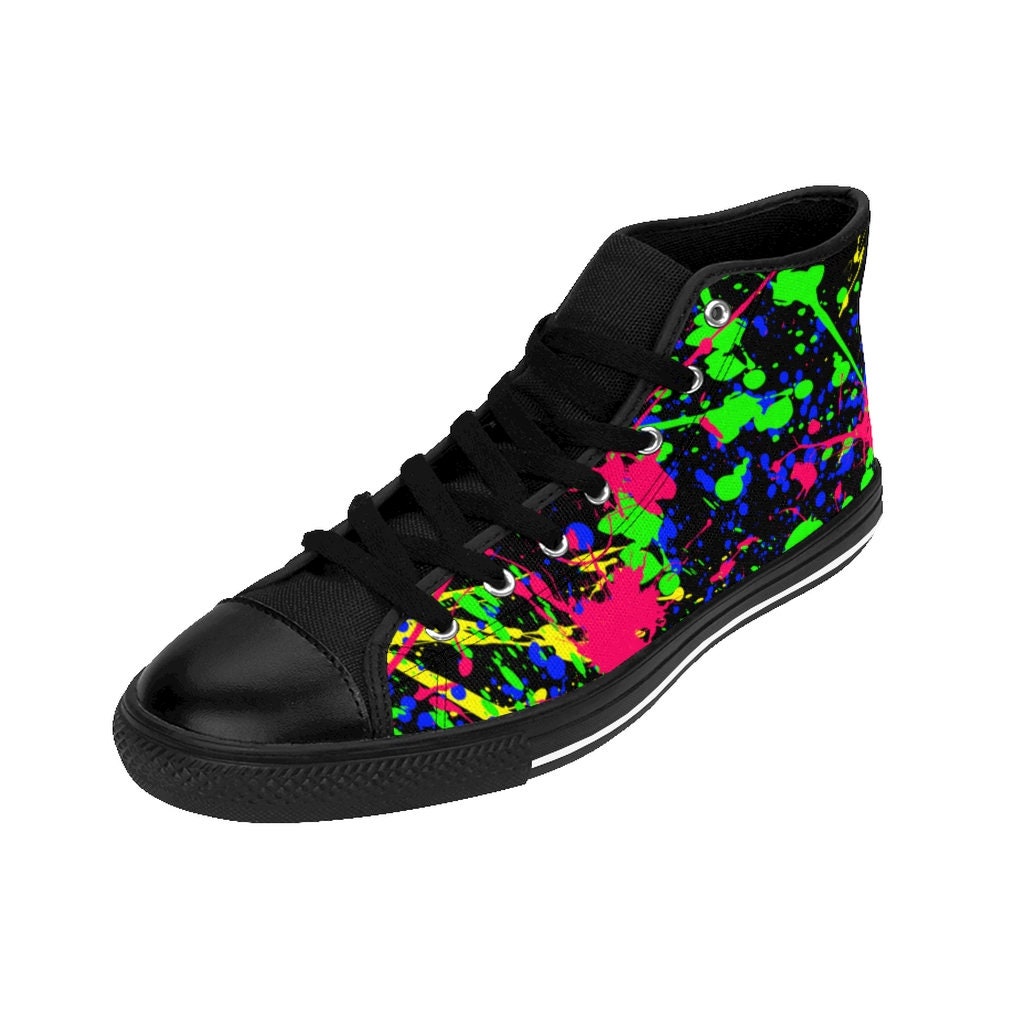 Mens Paint Splattered Shoes Black Colorful High Tops Sneakers Etsy
