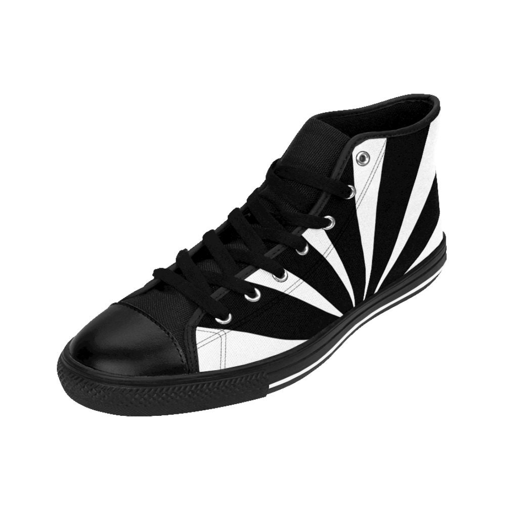 Mens Black White Striped Sneakers Nightmare Stripes Christmas Gift High Top Shoes Goth Footwear Gothic Edgy Alt Vampire Alternative Fashion