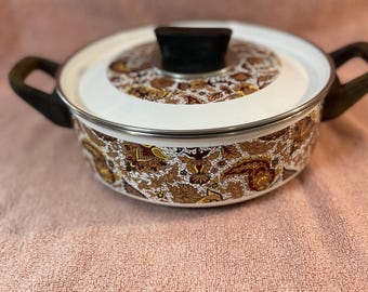 Vintage Fancipans “Autumn Leaf” Brown Paisley Enamelware 2.5 qt Sauce Pot