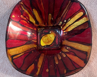 Vintage czerwono-pomarańczowa złota folia Pier 1 Trinket dekoracyjna podstawka odwrotna malowana miska Włochy
