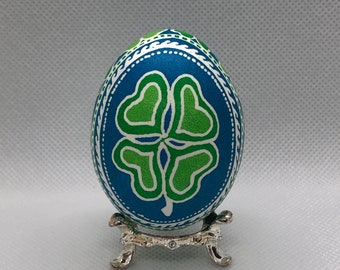 Easter Egg, Easter Decor, Pysanky Egg, Pysanka Egg, Hand Painted Egg, Ukrainian Egg, Decorative Egg, Real Egg, Vintage Egg, Batik - Shamrock