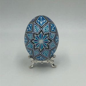 Easter Egg, Easter Decor, Pysanky Egg, Pysanka Egg, Hand Painted Egg, Ukrainian Egg, Decorative Egg, Real Egg, Vintage Egg, Batik - Blues
