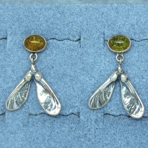Baltic Amber Maple Seed Earrings Sterling Silver Vintage Etsy