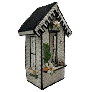 Vintage Handmade Plastic Canvas Needlepoint Long Tissue Box Holder  Bird House
