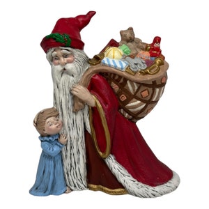 Vintage Ceramic Old World Santa and Child Figurine Statue Hand Painted  10” Tall