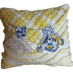 NEW Handmade Girls Dresses Pillow  Vintage Chenille Bedspread  Quilt Appliqués  So Cute!!