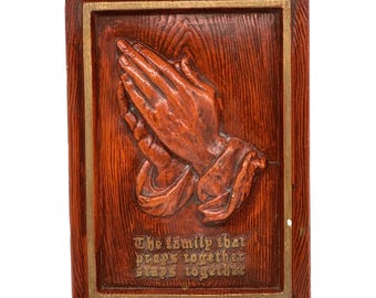 The Family That Prays Together Stays Together Praying Hands Chalkware Plaque