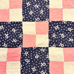 Vintage Cutter Quilt Piece 16” x 16”  Nine Patch Feed Sack Fabrics  # 1