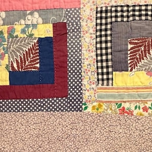 Vintage Cutter Quilt Piece 14” x 22” Log Cabin  Feed Sack Fabrics  #1