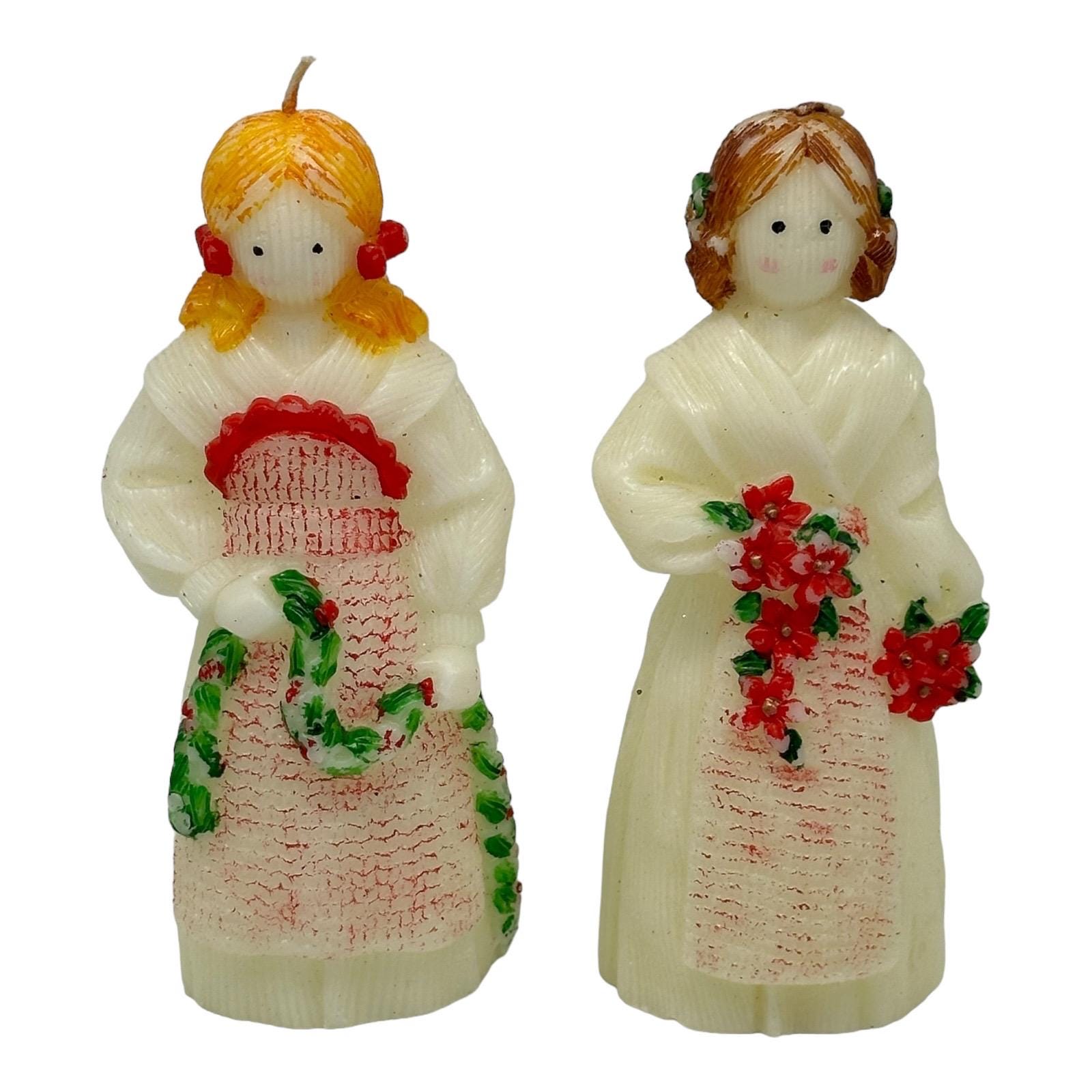 Vintage Set Of 2 Carolina Designs Candles Handcrafted Colonial Christmas Lady