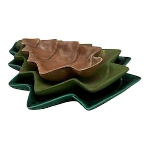 Vintage Ceramic Pine Holiday Christmas Tree Shape Nesting Plates Evergreen Candy