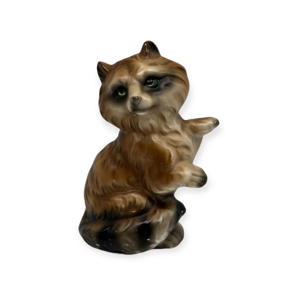 Vintage Japan Porcelain Raccoon Figurine Hand Painted Wildlife Decor  5.25”