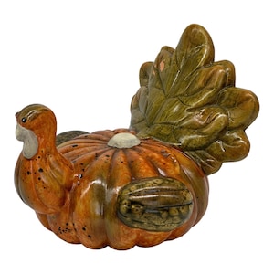 Vintage Thanksgiving Autumn Clay Pottery Turkey W/ Pumpkin Body  Hand Painted