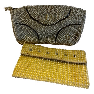 2 Vintage Marfil Clutch Bolso Monederos Noche Falsas Perlas ~ Cuentas ~ Rhinestones Japón