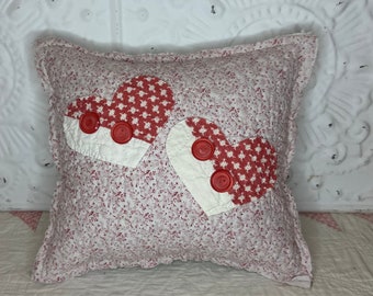 NEW Handmade Valentine Hearts Pillow  Vintage English Quilt  Chenille Bedspread