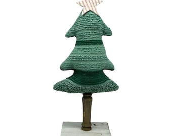 NOVO Base de madeira vintage de chenille reaproveitada para árvore de Natal feita à mão