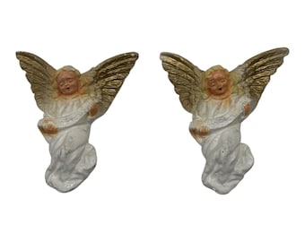 Vintage 2 Chalkware Hanging Angel Christmas Nativity Replacement Figurines ~3” T