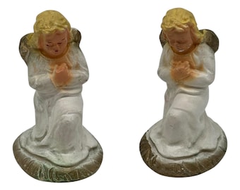 Vintage 2 Chalkware Angel Christmas Nativity Replacement Figurines ~ 3 “ Tall