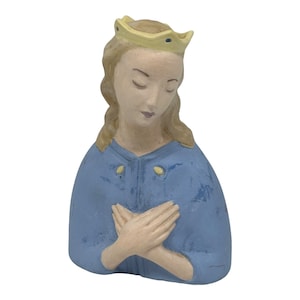 Vintage Madonna Ceramic Figurine  Blue 6 1/2 &quot; Tall  Arms Crossed  Hand Painted