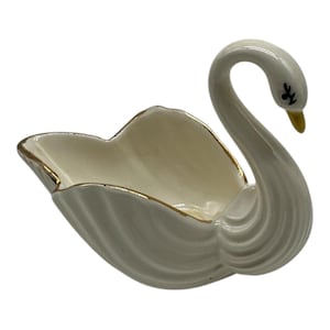 Vintage Ceramic Porcelain Swan Figurine Trinket Holder Planter ~White Good~3” T