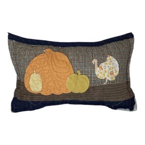 NEW Handmade Turkey and Pumpkins Pillow Repurposed Vintage Quilt Vintage Chenille Bedspread Autumn Fall Decor Thanksgiving