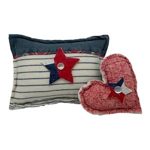NEW Set Of 2 Handmade Patriotic Star Pillow Tucks~Vintage Quilt~Chenille