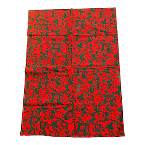 Vintage CHRISTMAS Cotton Tablecloth ~ Red And Green Scroll Work ~ 62” x 82”