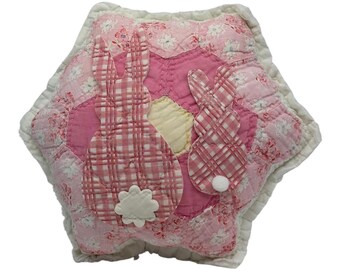 NUOVO Cuscino fatto a mano con coniglietto Peeps, trapunta vintage, copriletto in ciniglia, trapunta con applicazioni