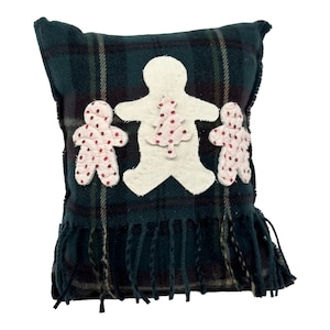 NEUES handgefertigtes Weihnachtsmann-Lebkuchen-Kissen Vintage-Schal Quilt-Applikationen